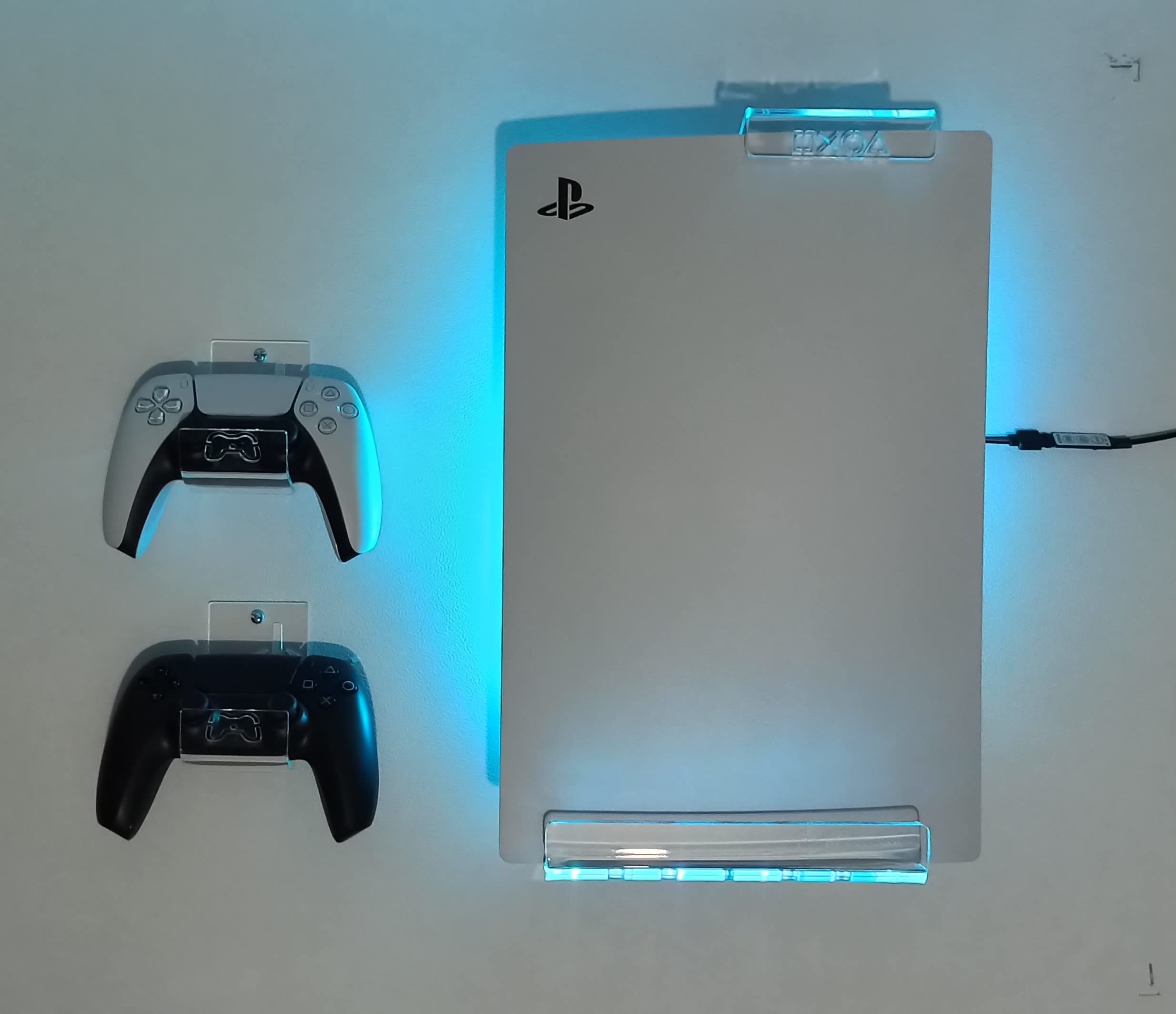 WALL MOUNT FOR PS5 PLAYSTATION 5 WITH MULTICOLOR LED LIGHTING KIT + 2 CONTROL MOUNT (PS5 Digital Edition)