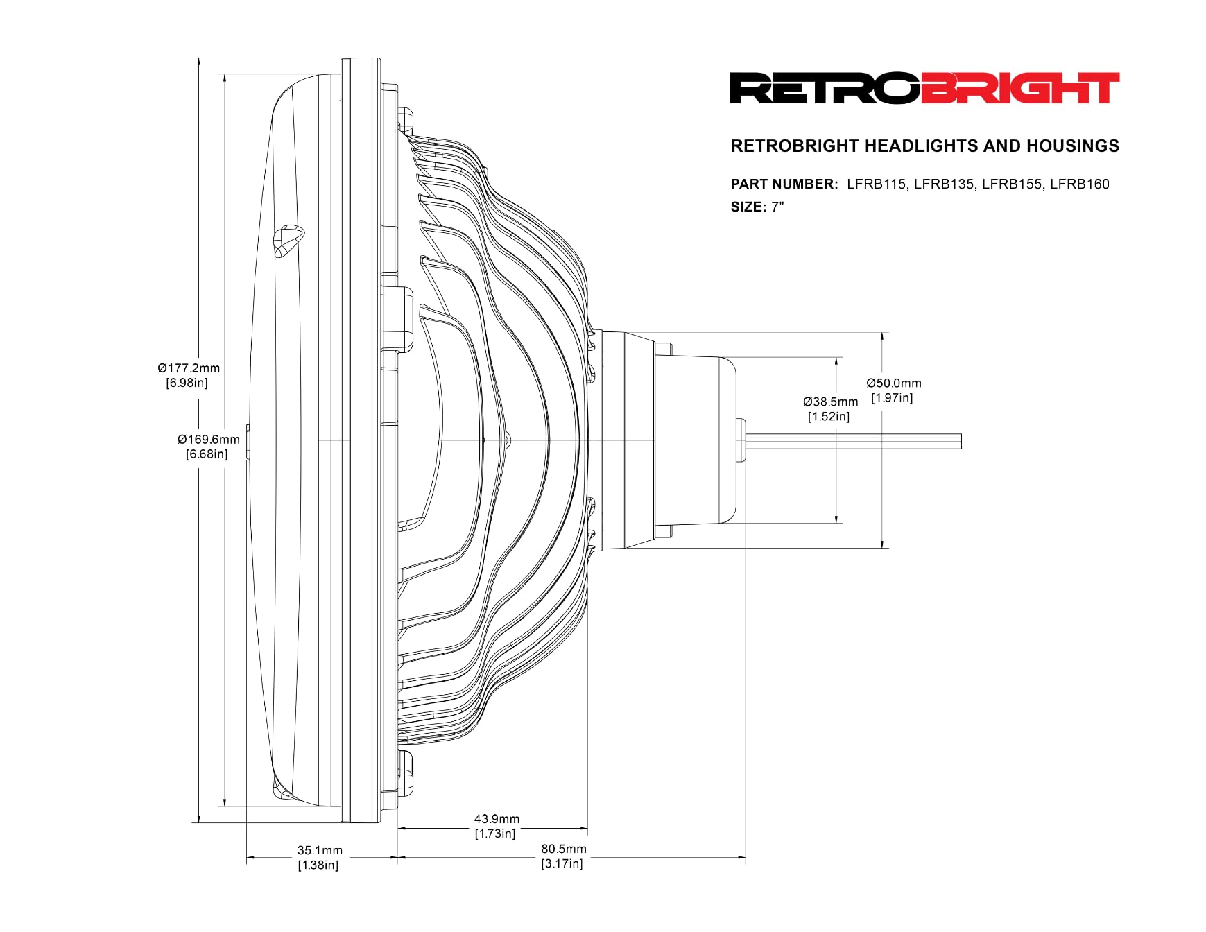 Holley RetroBright LFRB180 LED Forward Facing Light - Housing Only - Clear Lens - Sold Individually