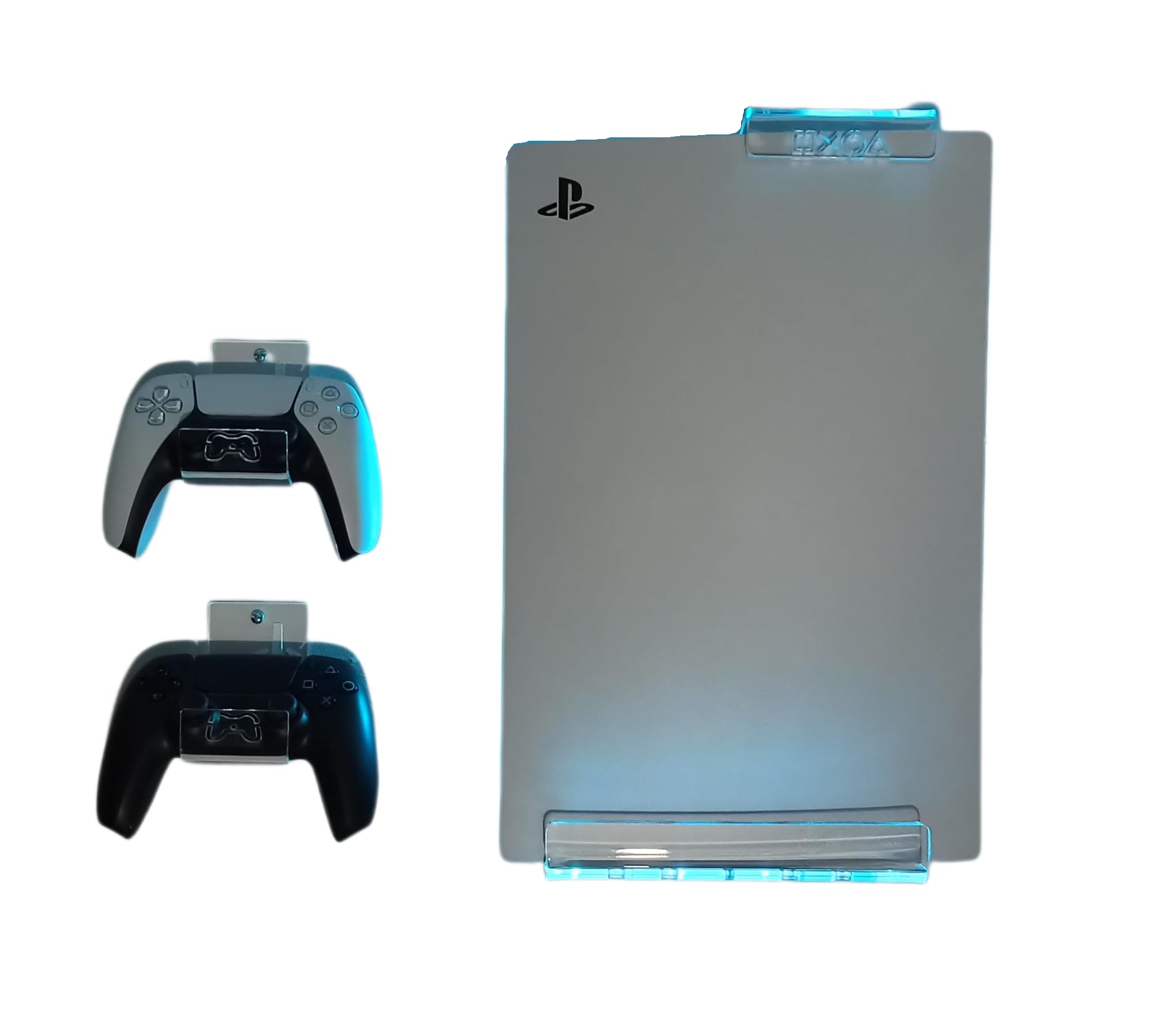 WALL MOUNT FOR PS5 PLAYSTATION 5 WITH MULTICOLOR LED LIGHTING KIT + 2 CONTROL MOUNT (PS5 Standar Edition (Disc Edition))