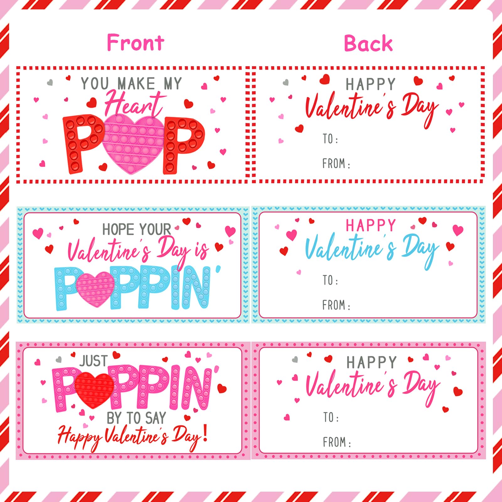 Valentines Day Gifts for Kids - 24 Pack Valentines Cards with Heart POP Bracelets - Sensory Fidget Toys Valentine for School Classroom Gift Exchange Party Favors Supplies for Toddlers Girls Boys