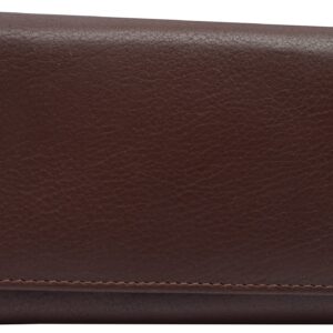 MARSHAL Womens RFID Genuine Leather Wallet Clutch Zip Around Checkbook Organizer for Ladies (Brown)