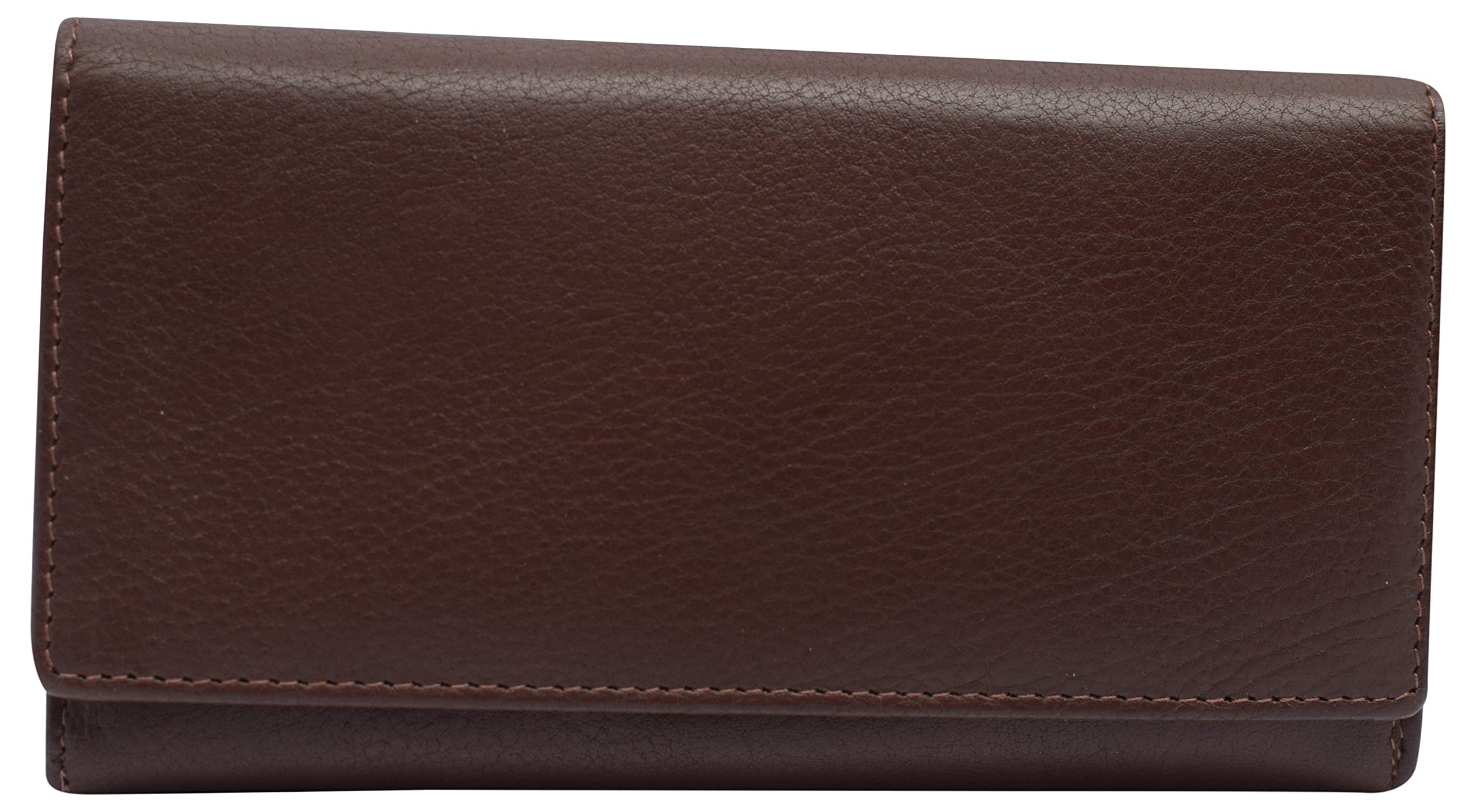 MARSHAL Womens RFID Genuine Leather Wallet Clutch Zip Around Checkbook Organizer for Ladies (Brown)