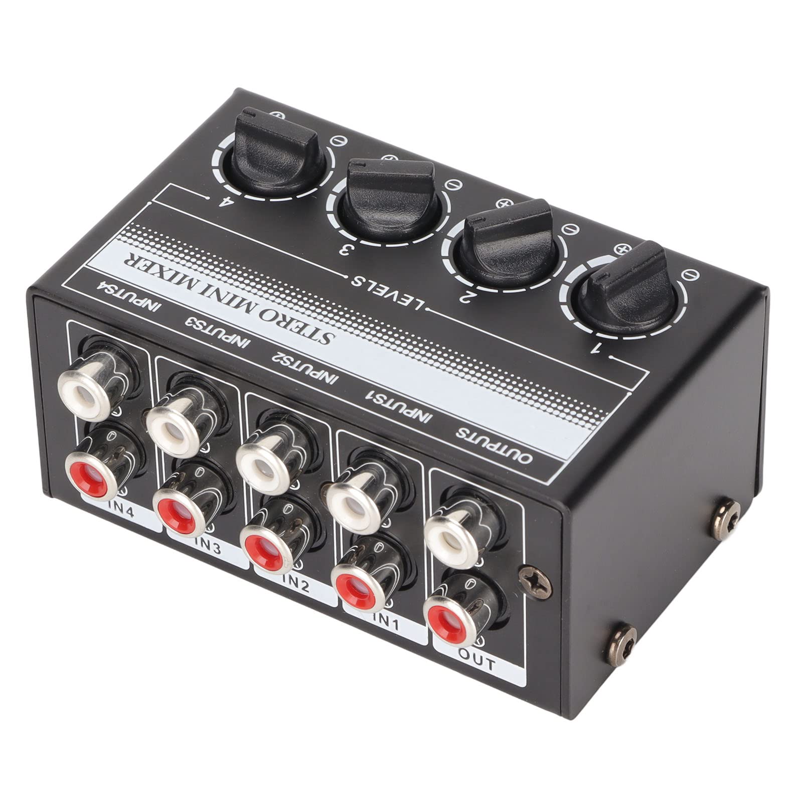 Zyyini Stereo Mini Mixer, 4 Channel Portable Audio Mixer,Passive Professional Stereo Mini Mixer for Mixing Instruments, CD Players, Tape Players, Computers, Mobile Phones Recording Studio