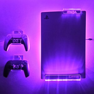 WALL MOUNT FOR PS5 PLAYSTATION 5 WITH MULTICOLOR LED LIGHTING KIT + 2 CONTROL MOUNT (PS5 Digital Edition)