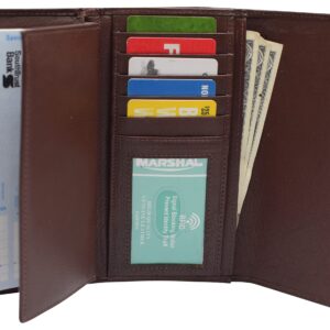 MARSHAL Womens RFID Genuine Leather Wallet Clutch Zip Around Checkbook Organizer for Ladies (Brown)