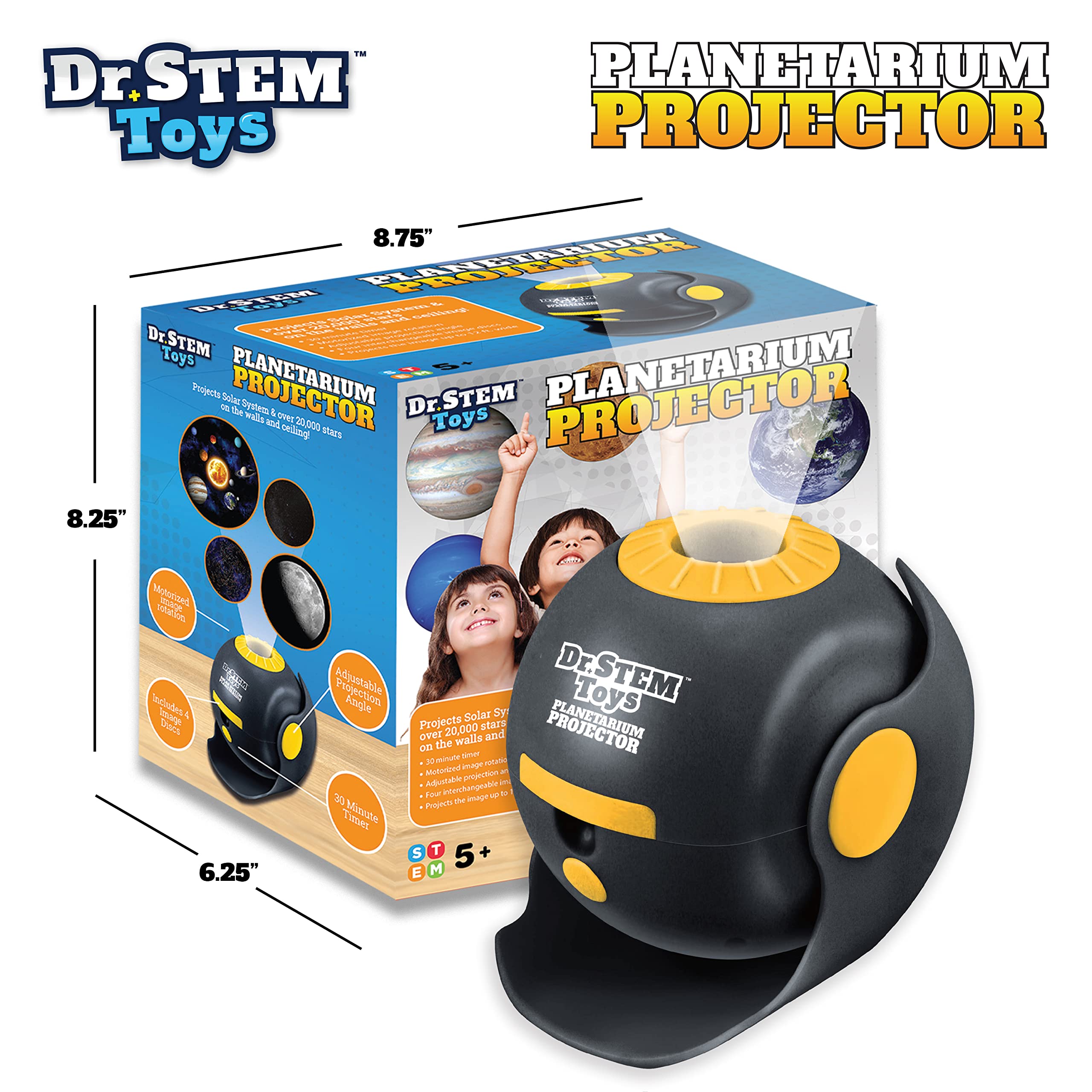 Dr. STEM Toys Star Projector for Kids 5 & Up | Rotating Planetarium Projection Lamp Lights Up Your Child’s Room with a Whole Galaxy of Glowing Planets & Stars | Includes Educational Booklet