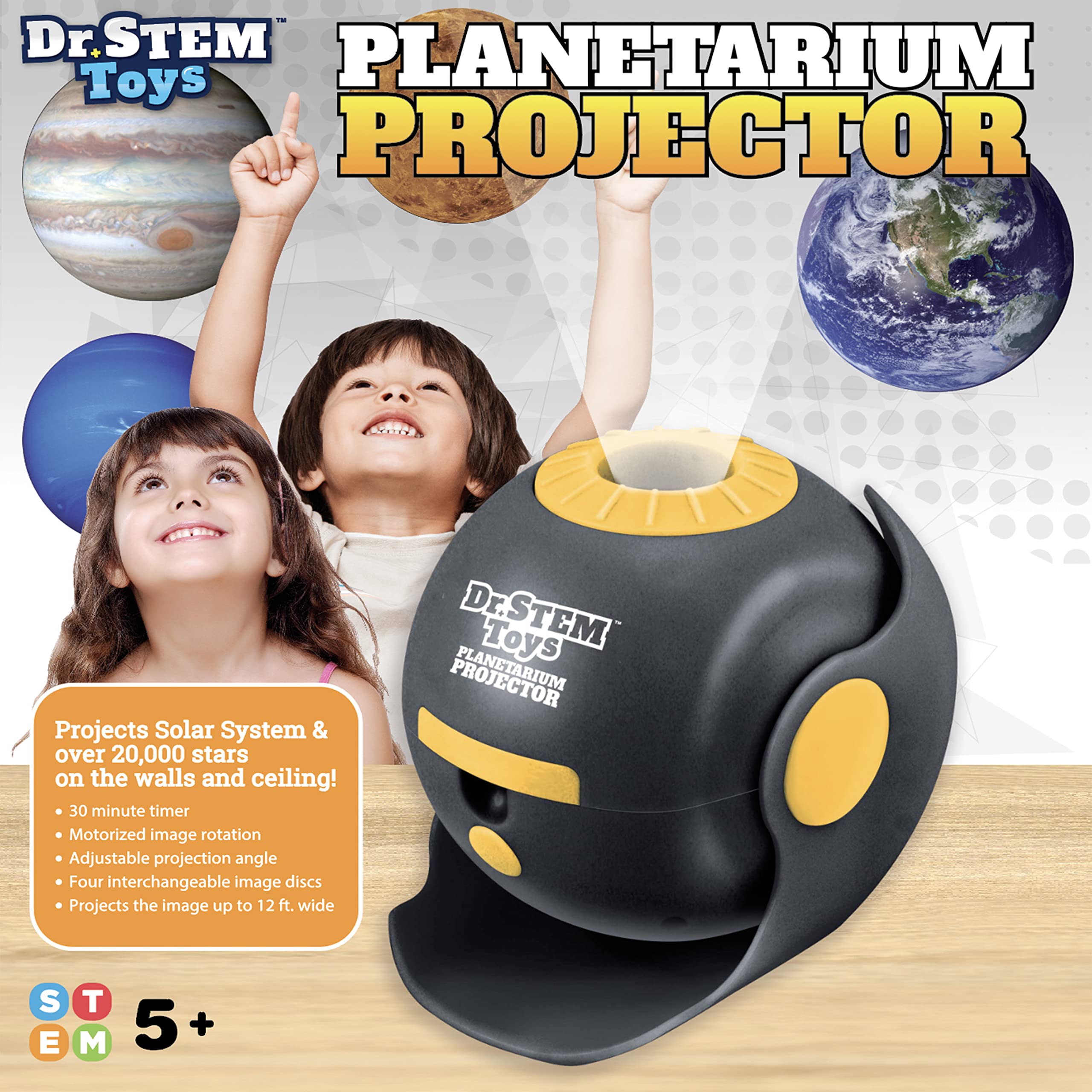 Dr. STEM Toys Star Projector for Kids 5 & Up | Rotating Planetarium Projection Lamp Lights Up Your Child’s Room with a Whole Galaxy of Glowing Planets & Stars | Includes Educational Booklet