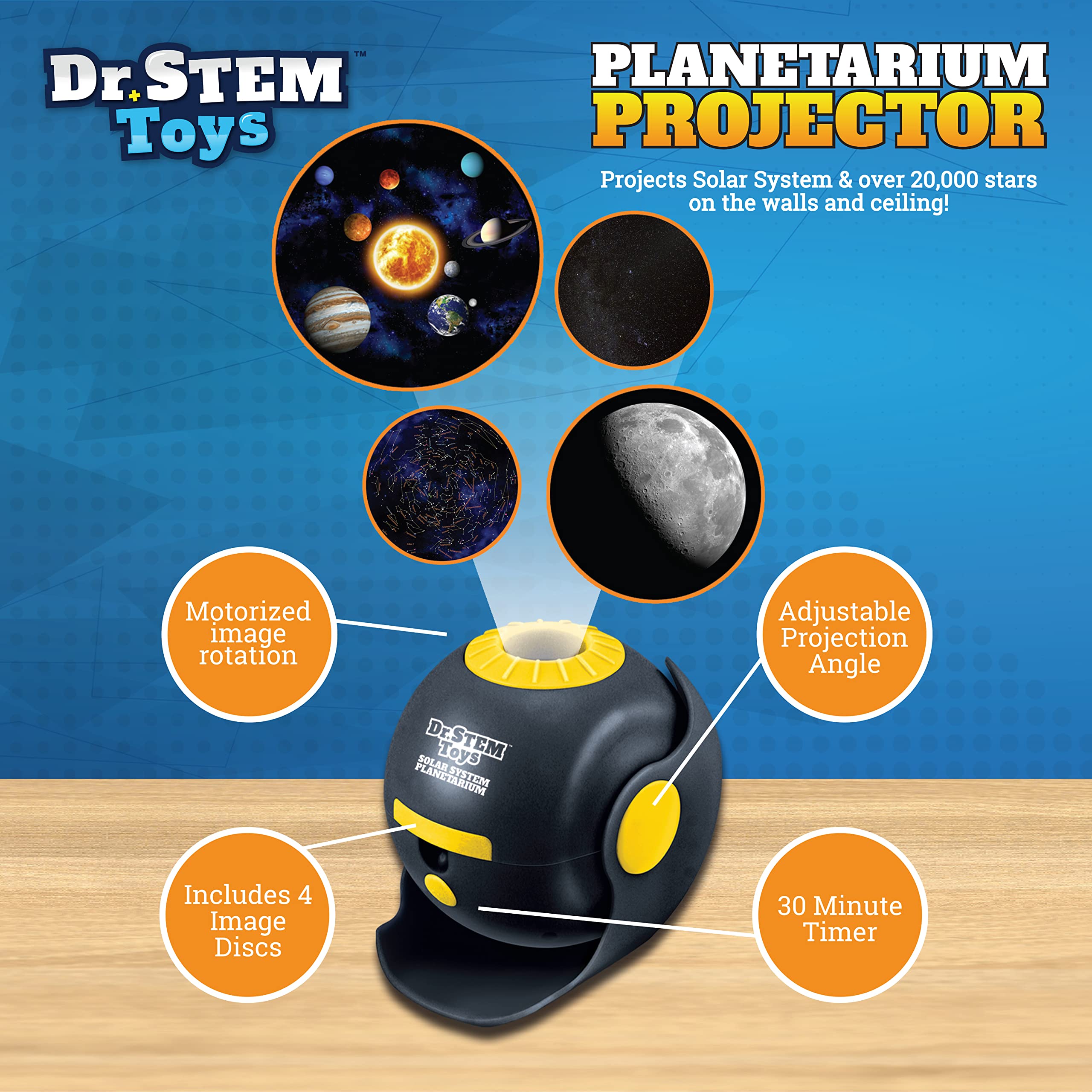 Dr. STEM Toys Star Projector for Kids 5 & Up | Rotating Planetarium Projection Lamp Lights Up Your Child’s Room with a Whole Galaxy of Glowing Planets & Stars | Includes Educational Booklet