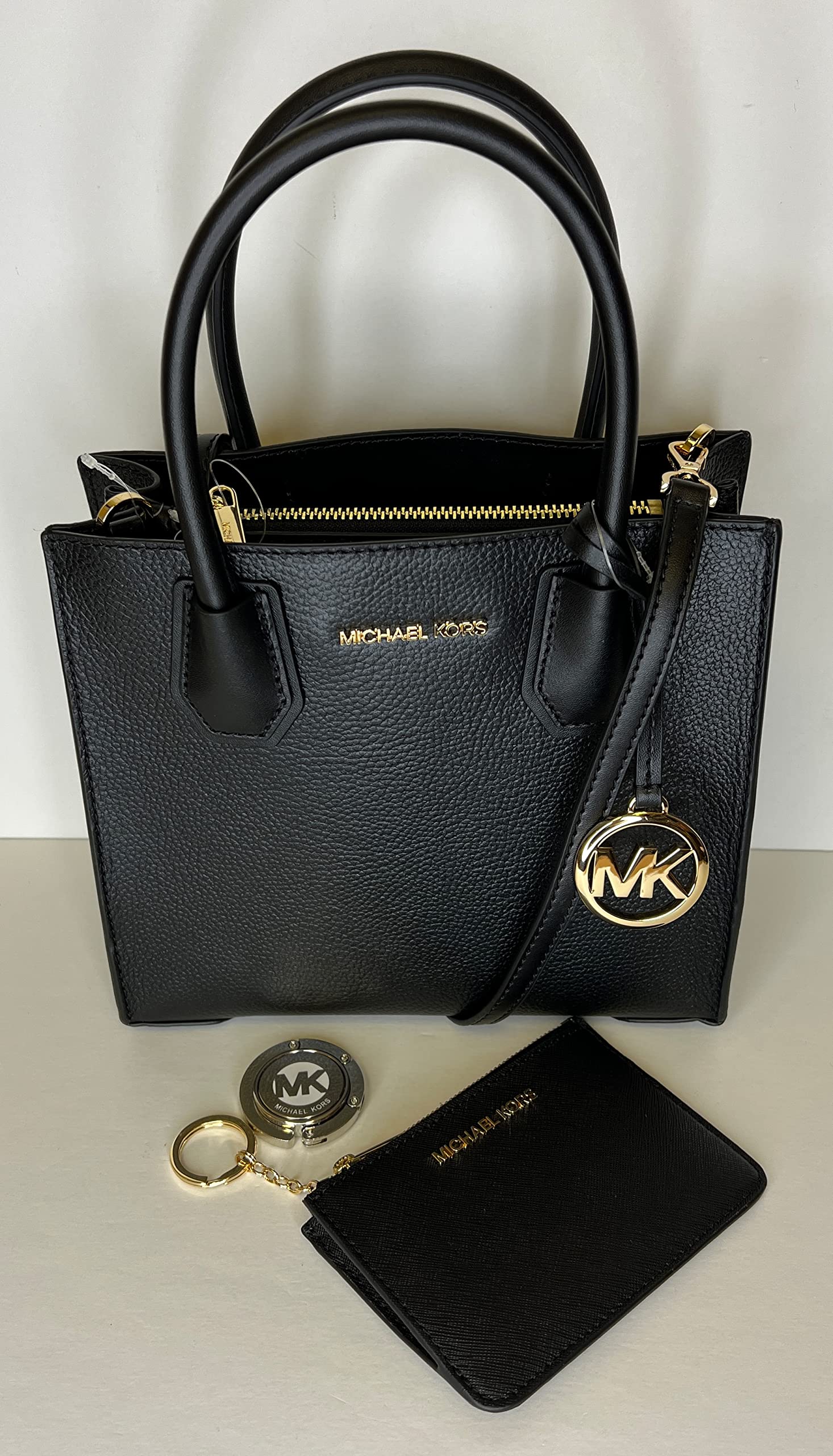 Michael Kors MICHAEL Michael Kors Mercer MD Messenger bundled SM TZ Coinpouch Purse Hook (BLK)