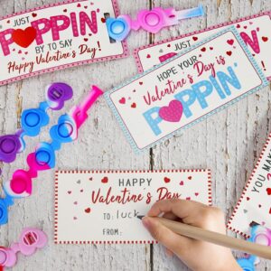 Valentines Day Gifts for Kids - 24 Pack Valentines Cards with Heart POP Bracelets - Sensory Fidget Toys Valentine for School Classroom Gift Exchange Party Favors Supplies for Toddlers Girls Boys