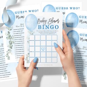 Your Main Event Prints Boy Baby Shower Games (Set of 6 Fun Activities for 25 Guests), Blue Boy Themed Baby Shower Games