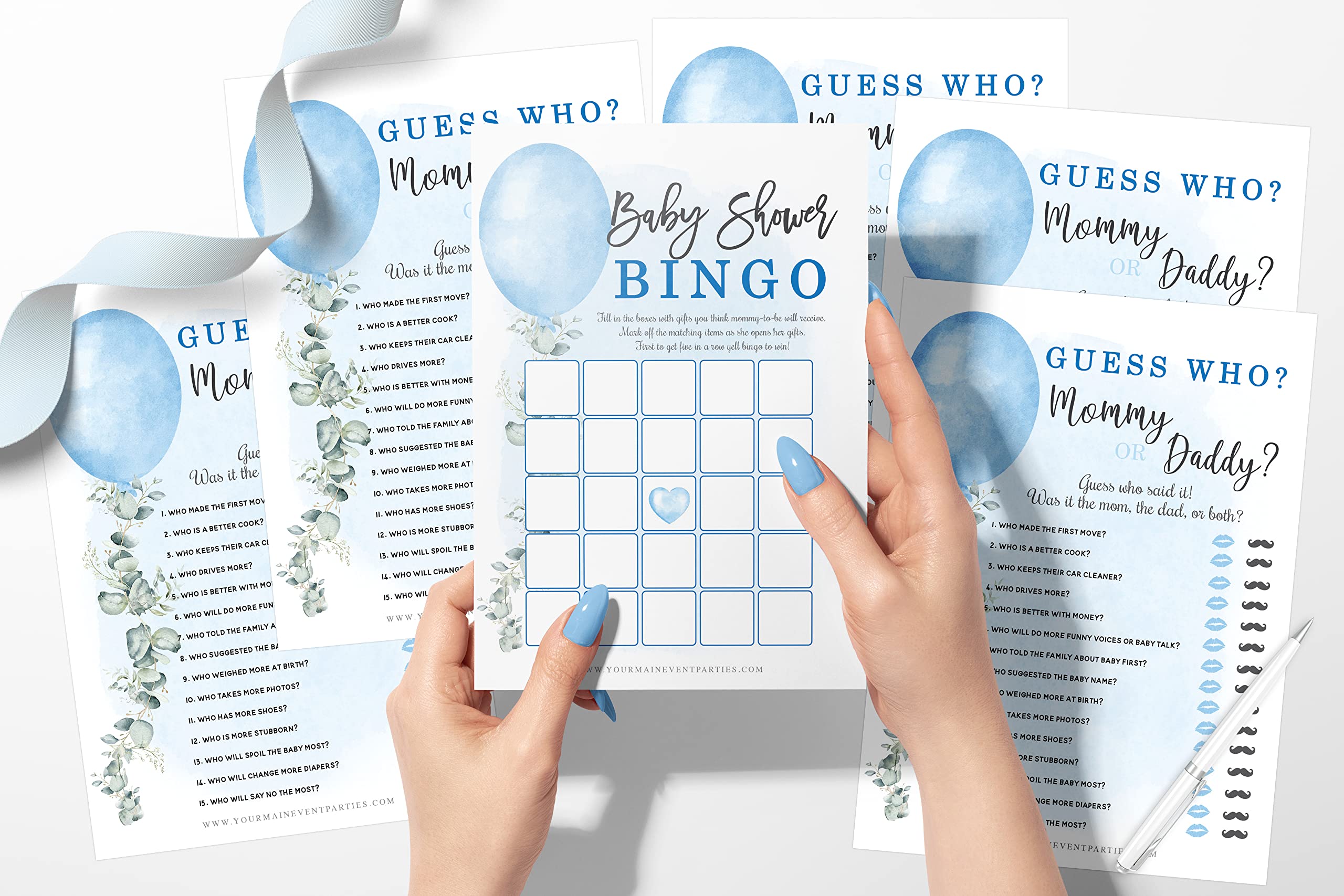 Your Main Event Prints Boy Baby Shower Games (Set of 6 Fun Activities for 25 Guests), Blue Boy Themed Baby Shower Games