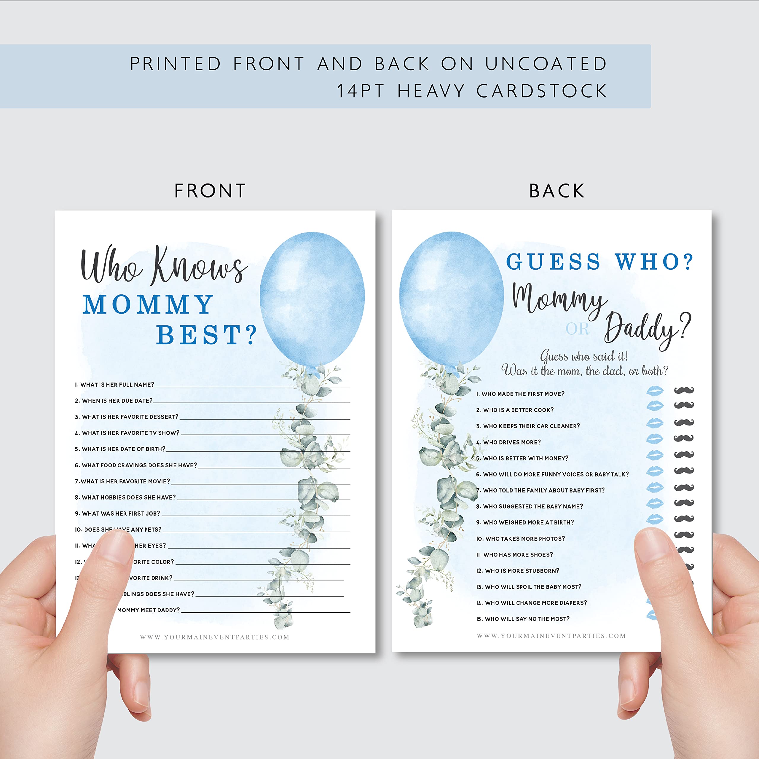 Your Main Event Prints Boy Baby Shower Games (Set of 6 Fun Activities for 25 Guests), Blue Boy Themed Baby Shower Games