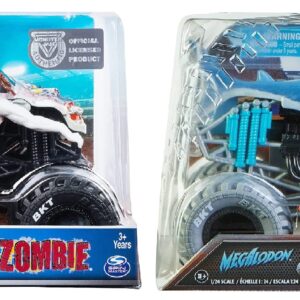 Monster Jam, Official Megalodon Monster Truck and Official Zombie Monster Truck, Collector Die-Cast Vehicle, 1:24 Scale, Bundle