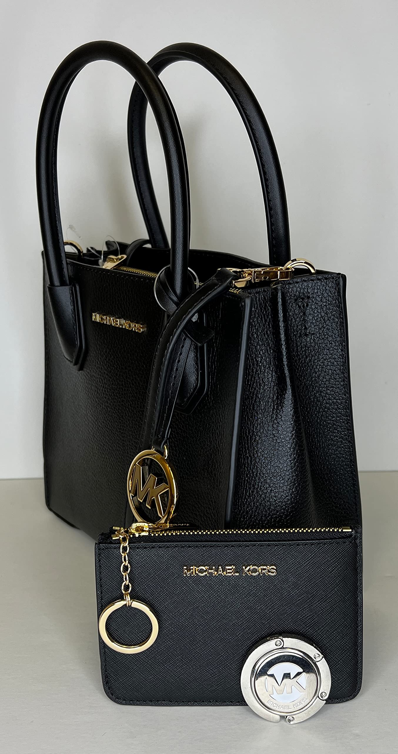 Michael Kors MICHAEL Michael Kors Mercer MD Messenger bundled SM TZ Coinpouch Purse Hook (BLK)