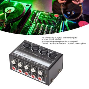 Zyyini Stereo Mini Mixer, 4 Channel Portable Audio Mixer,Passive Professional Stereo Mini Mixer for Mixing Instruments, CD Players, Tape Players, Computers, Mobile Phones Recording Studio