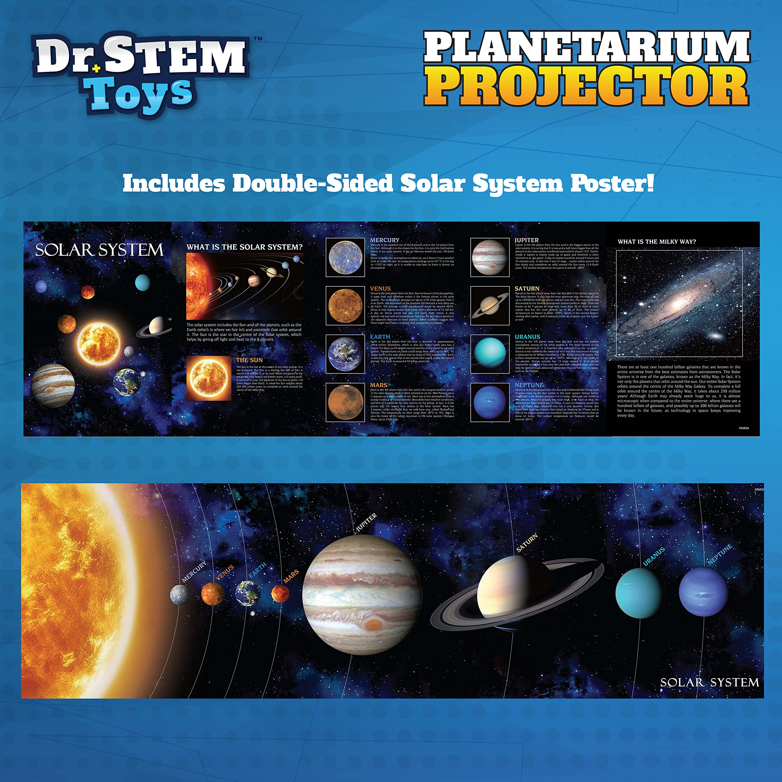 Dr. STEM Toys Star Projector for Kids 5 & Up | Rotating Planetarium Projection Lamp Lights Up Your Child’s Room with a Whole Galaxy of Glowing Planets & Stars | Includes Educational Booklet