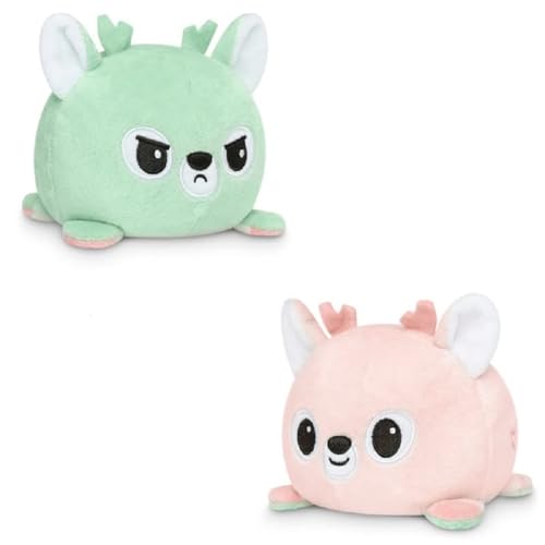 TeeTurtle - The Original Reversible Deer Plushie - Pink + Mint - Cute Sensory Fidget Stuffed Animals That Show Your Mood