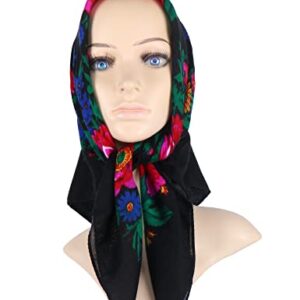 MJ SERECA Acrylic Bandana Printed Hair Scarf Square Ukrainian Head Scarf Floral Babushka Neck Scarf for Women 30"/42"/60" (3 Pack-A 30")