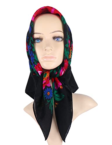 MJ SERECA Acrylic Bandana Printed Hair Scarf Square Ukrainian Head Scarf Floral Babushka Neck Scarf for Women 30"/42"/60" (3 Pack-A 30")