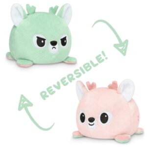 TeeTurtle - The Original Reversible Deer Plushie - Pink + Mint - Cute Sensory Fidget Stuffed Animals That Show Your Mood