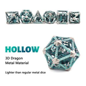 D&D Hollow Metal Polyhedral Dice Set for RPG and Tabletop Games - 3D Silver Blue