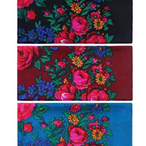 MJ SERECA Acrylic Bandana Printed Hair Scarf Square Ukrainian Head Scarf Floral Babushka Neck Scarf for Women 30"/42"/60" (3 Pack-A 30")