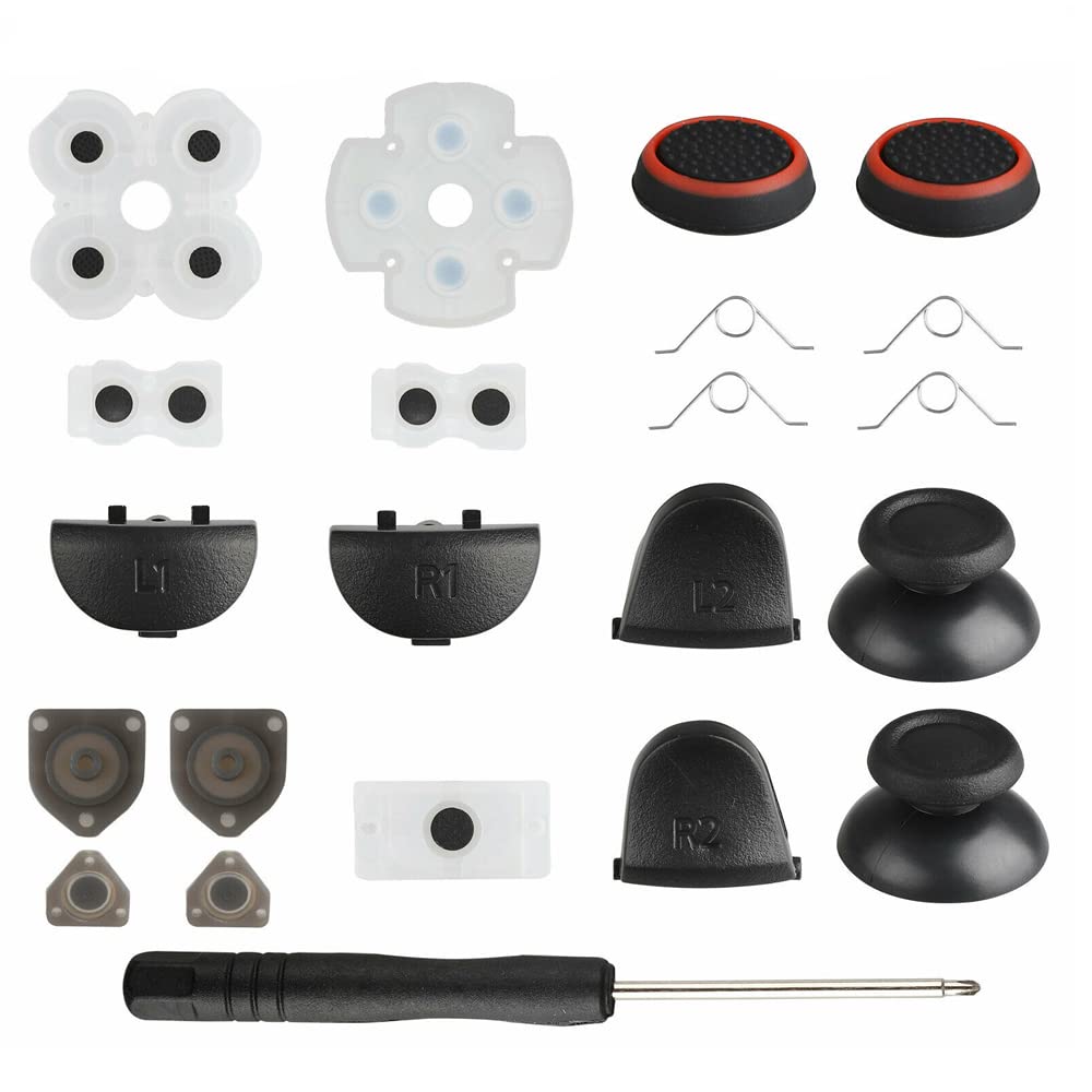 SaiDian 1Set Silicone Conductive Rubber Pad Joystick Thumb Sticks Replacement Kit L1 R1 L2 R2 Button Thumbsticks Repair Tools Kit for PS4 Controller