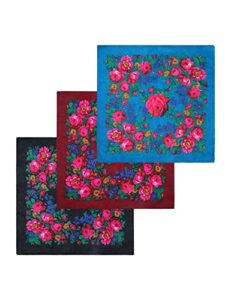 mj sereca acrylic bandana printed hair scarf square ukrainian head scarf floral babushka neck scarf for women 30"/42"/60" (3 pack-a 30")