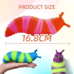 3 Pack Sensory Fidget Slug Toy, Soft Squeeze Slug Toy 3D Fidget Novelty Toy for Kids, CHEROSIN Anti-Anxiety Caterpillar Wiggly Toy for Autistic, Autism, ADHD, Stress Relief Children