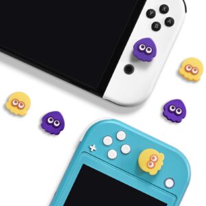 FUNLAB Switch Thumb Grips Joystick Caps Compatible with Switch/OLED/Lite Controller, Cute Silicone Analog Stick Cover, 4PCS - Yellow & Purple, Octopus & Squid