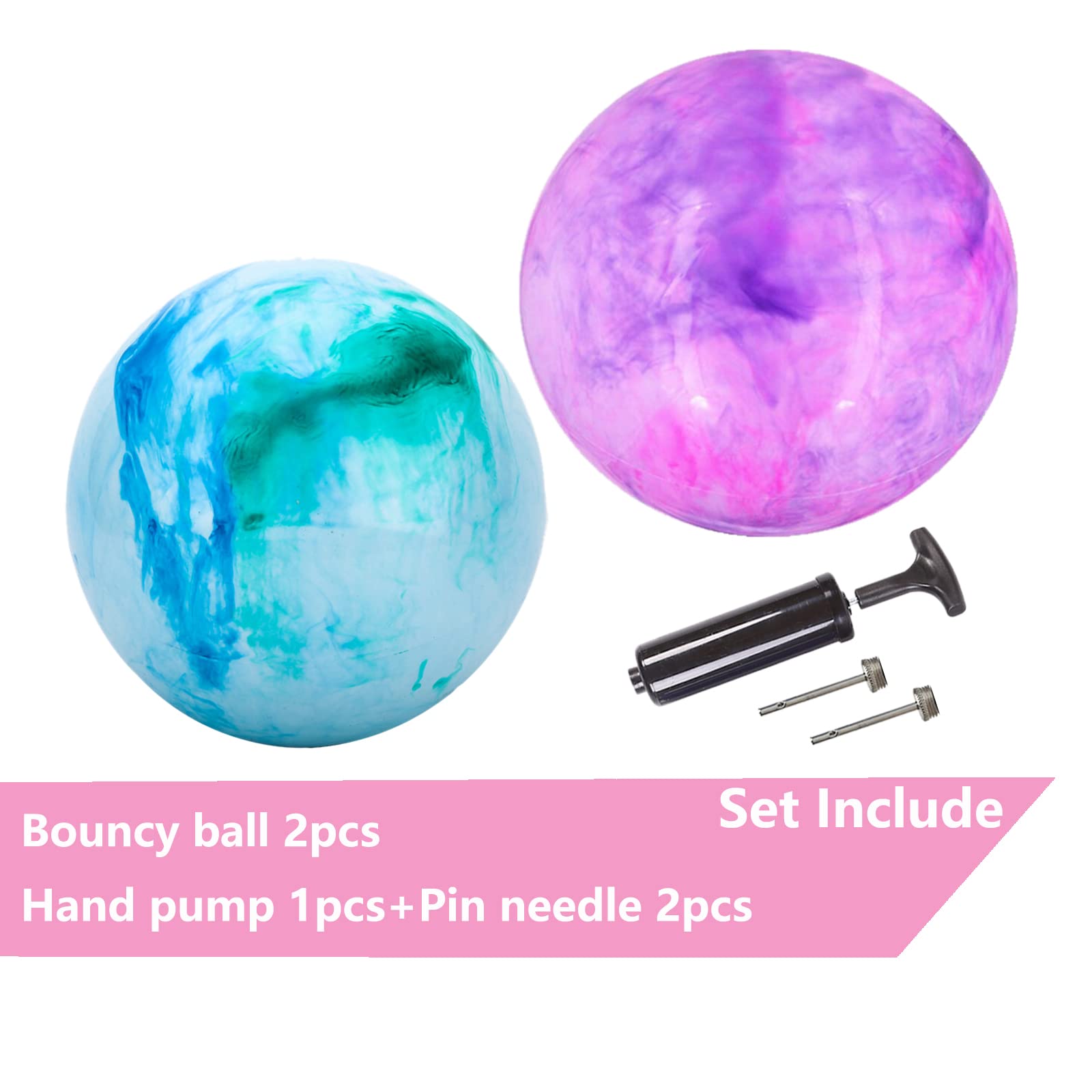 CORECISE Marbleized Bouncy Balls - Set of 2 Large Inflatable Bouncy Ball with Hand Air Pump & 2 Pin Neddles