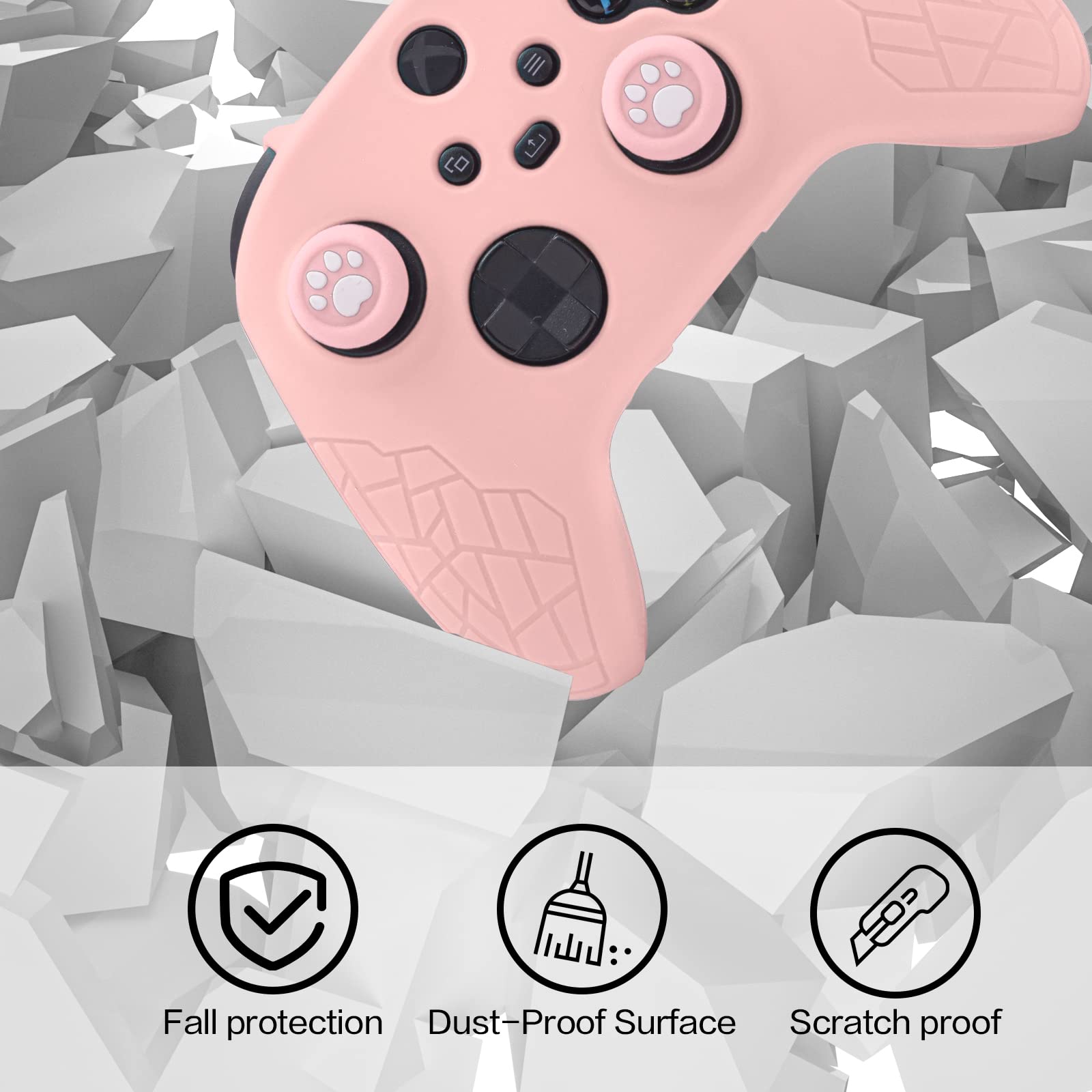 Xbox Series X Controller Skin, Anti-Slip Xbox Series S Silicone Skin, Ergonomic Soft Rubber Protective Case for Xbox Series S/X Controller with Thumb Grip Caps - Pink