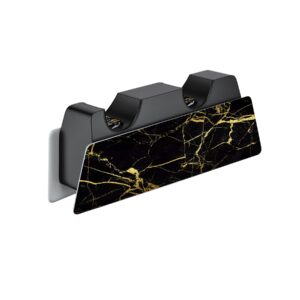 PlayVital Black & Gold Marble Effect Full Set Skin Decal for ps5 Console Digital Edition, Sticker Vinyl Decal Cover for ps5 Controller & Charging Station & Headset & Media Remote