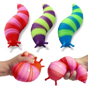 3 pack sensory fidget slug toy, soft squeeze slug toy 3d fidget novelty toy for kids, cherosin anti-anxiety caterpillar wiggly toy for autistic, autism, adhd, stress relief children