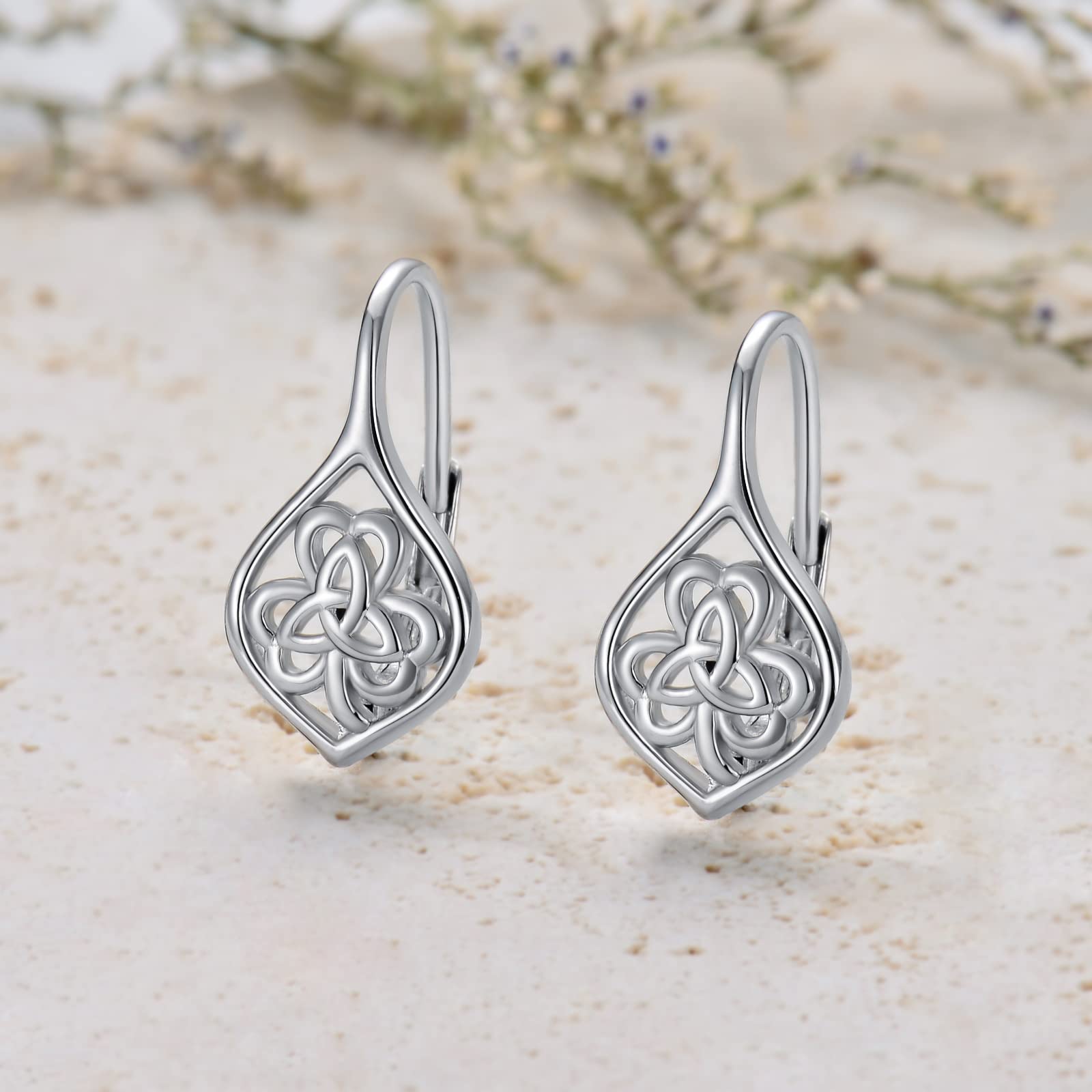 VONALA Clover Earrings 925 Sterling Silver Celtic Shamrock Charm Leverback Earrings Irish Lucky Jewelry St Patricks Day Gifts for Women