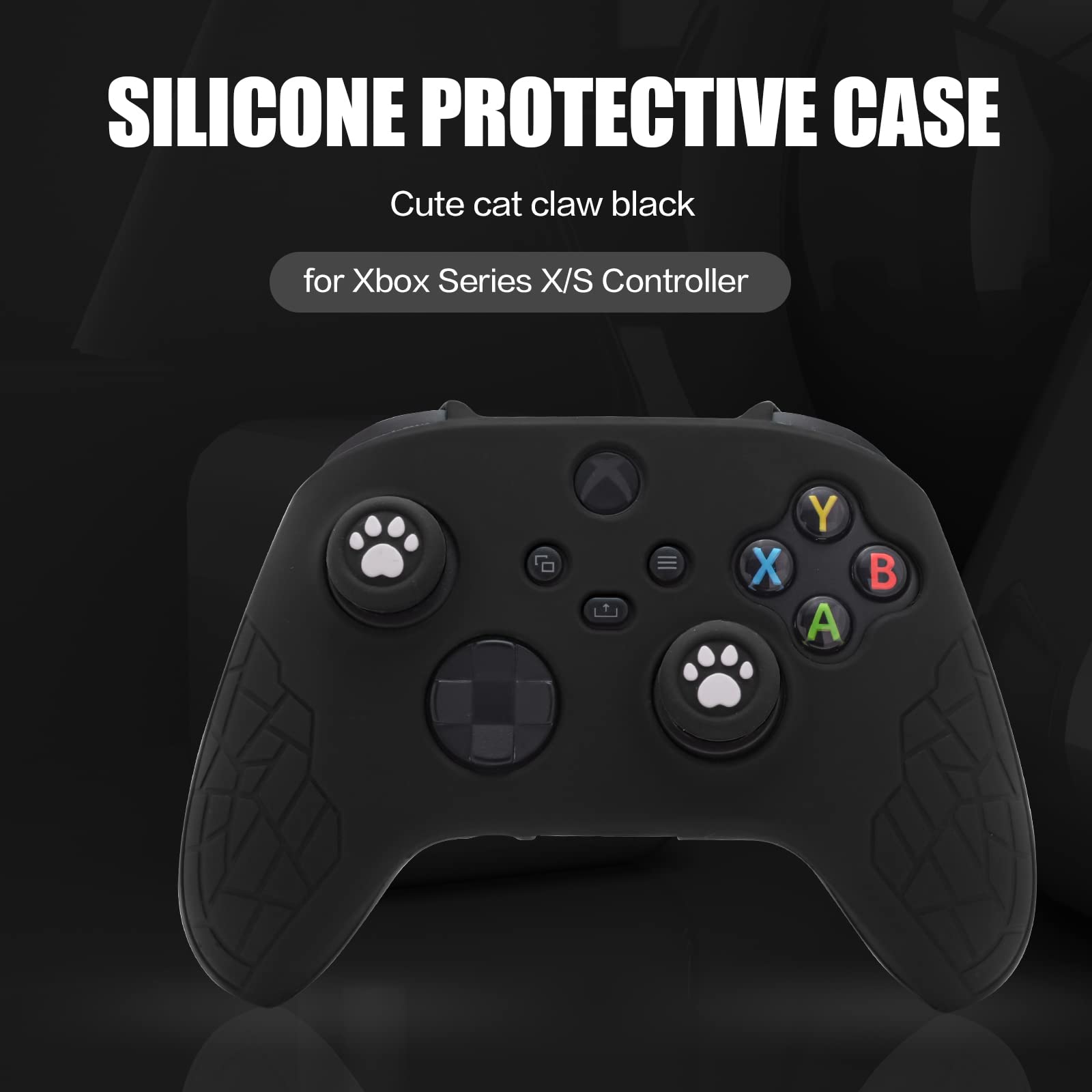 Xbox Series X Controller Skin, Anti-Slip Xbox Series S Silicone Skin, Ergonomic Soft Rubber Protective Case for Xbox Series S/X Controller with Thumb Grip Caps - All Black