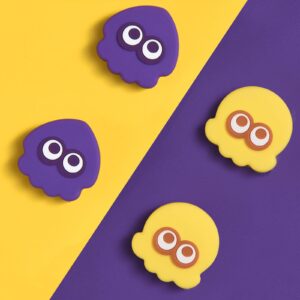 FUNLAB Switch Thumb Grips Joystick Caps Compatible with Switch/OLED/Lite Controller, Cute Silicone Analog Stick Cover, 4PCS - Yellow & Purple, Octopus & Squid