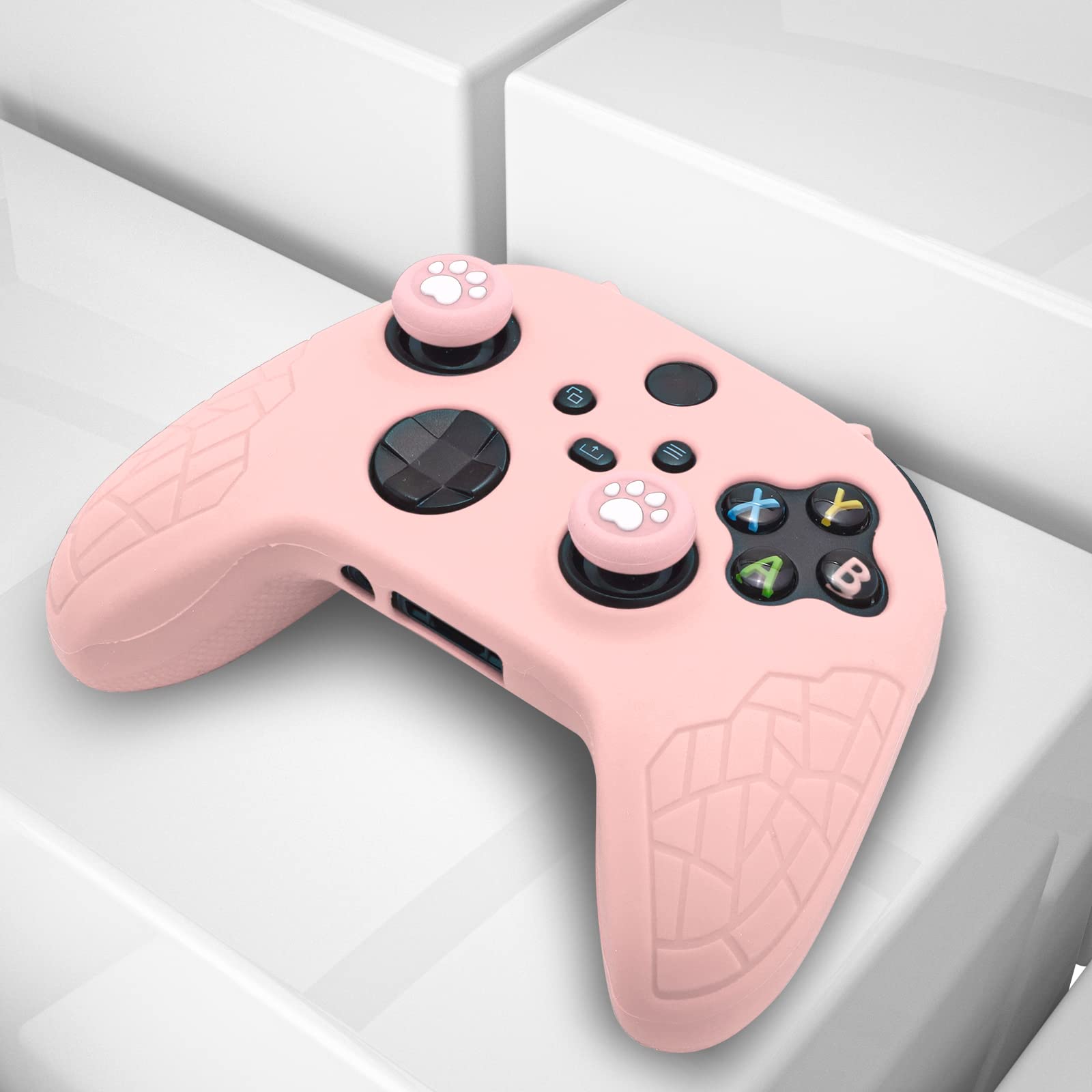 Xbox Series X Controller Skin, Anti-Slip Xbox Series S Silicone Skin, Ergonomic Soft Rubber Protective Case for Xbox Series S/X Controller with Thumb Grip Caps - Pink