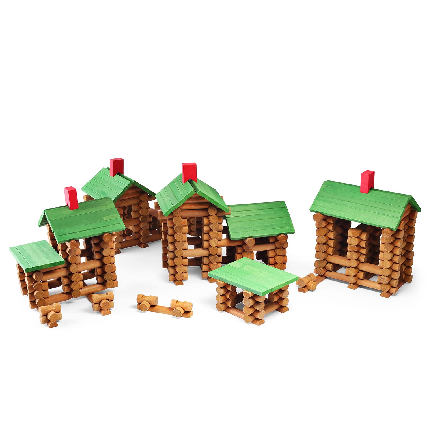 SainSmart Jr. 450 PCS Wooden Log Cabin Set Building House Toy for Toddlers, Classic STEM Construction Kit with Colorful Wood Logs Blocks for 3+ Years Old (20-338)