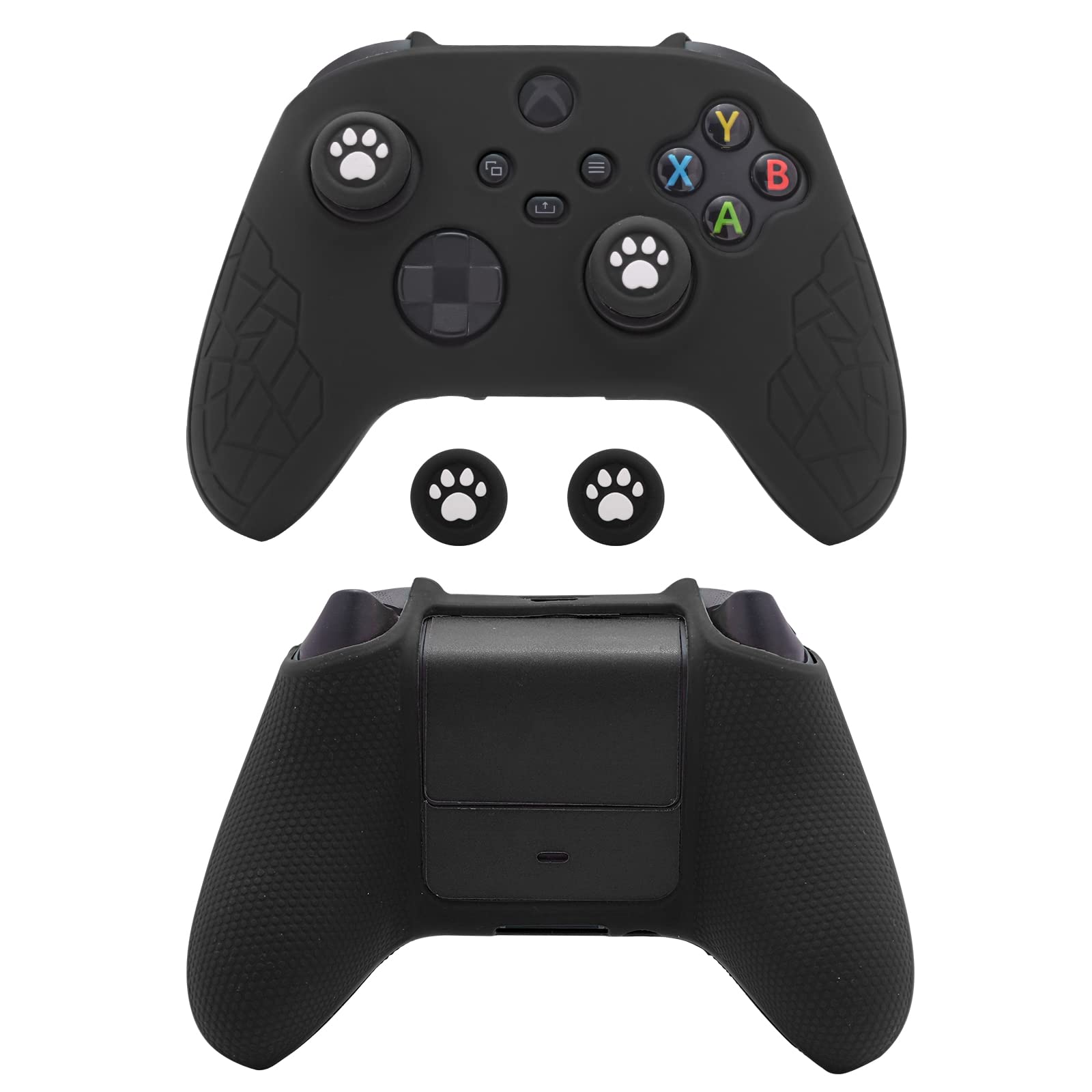 Xbox Series X Controller Skin, Anti-Slip Xbox Series S Silicone Skin, Ergonomic Soft Rubber Protective Case for Xbox Series S/X Controller with Thumb Grip Caps - All Black