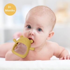 Socub Baby Teether Toy for Infants 12+ Months, Silicone Never Drop Silicone Mitten Teething Toy for Soothing Sore Gums, Baby Chew Toys for Sucking Needs, BPA Free, Olive