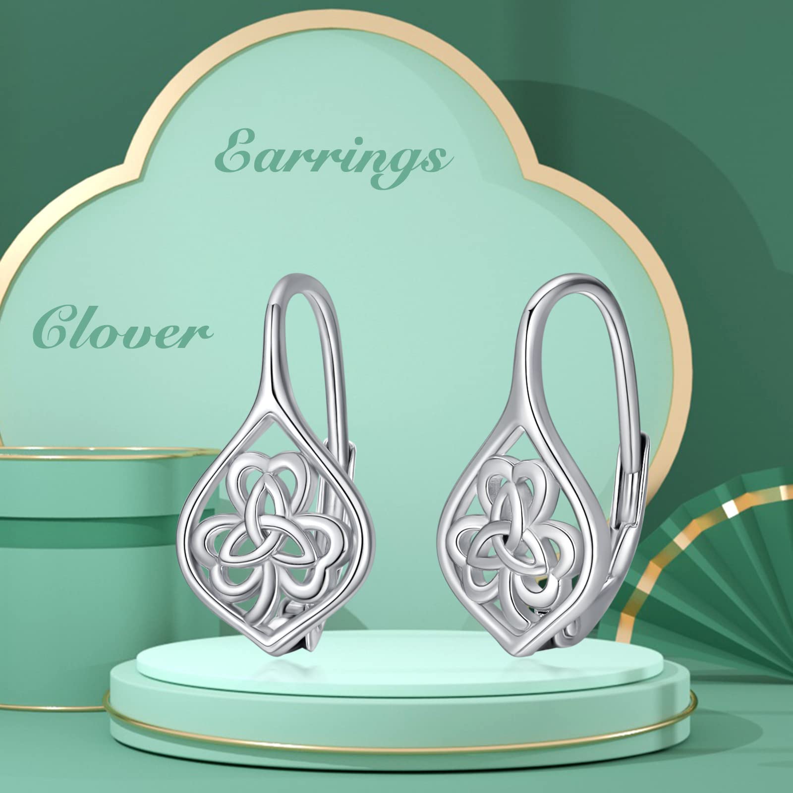 VONALA Clover Earrings 925 Sterling Silver Celtic Shamrock Charm Leverback Earrings Irish Lucky Jewelry St Patricks Day Gifts for Women