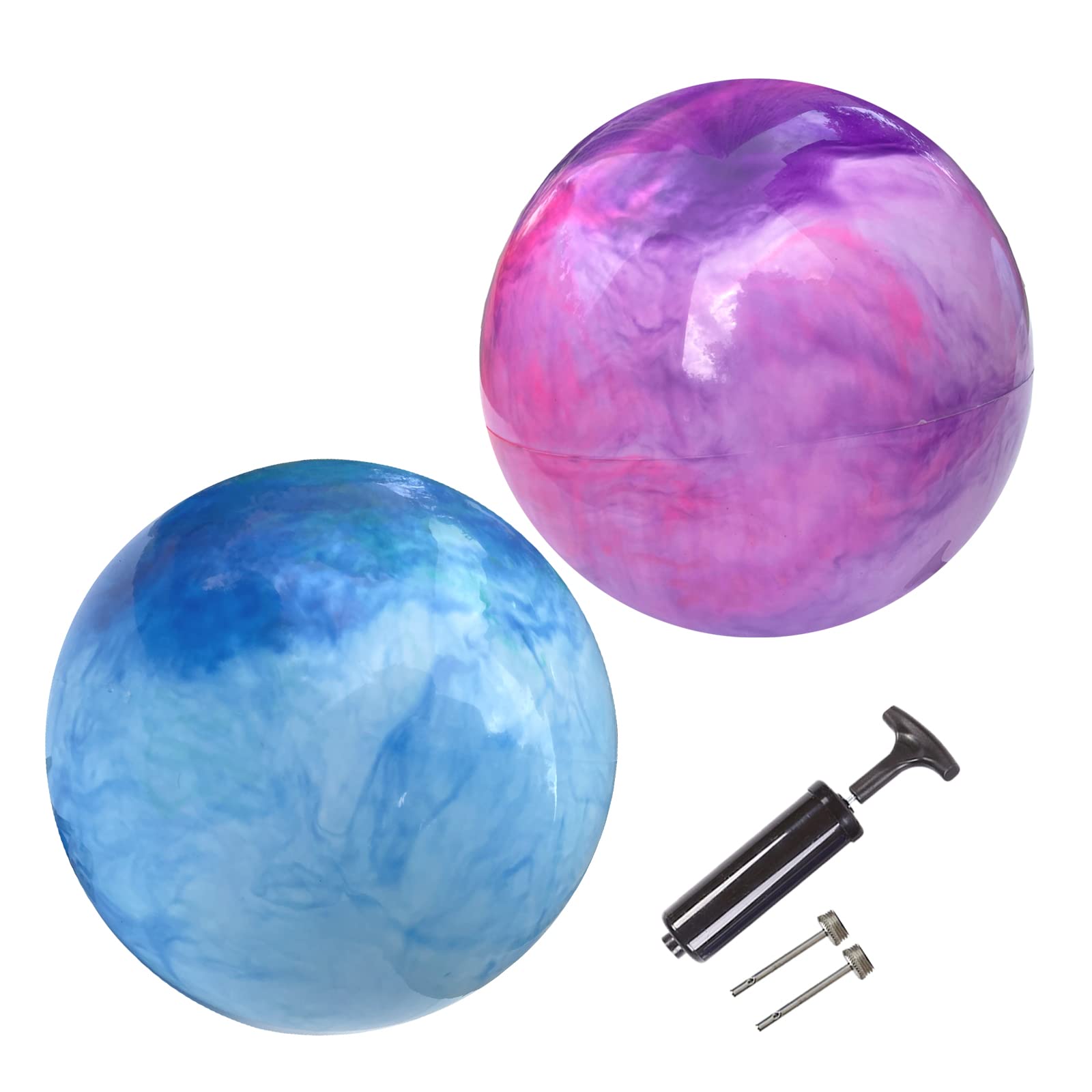 CORECISE Marbleized Bouncy Balls - Set of 2 Large Inflatable Bouncy Ball with Hand Air Pump & 2 Pin Neddles