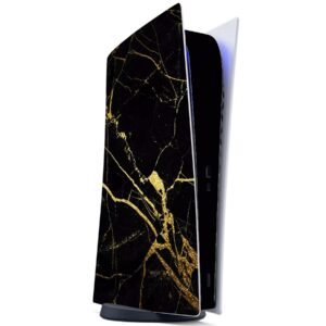 PlayVital Black & Gold Marble Effect Full Set Skin Decal for ps5 Console Digital Edition, Sticker Vinyl Decal Cover for ps5 Controller & Charging Station & Headset & Media Remote