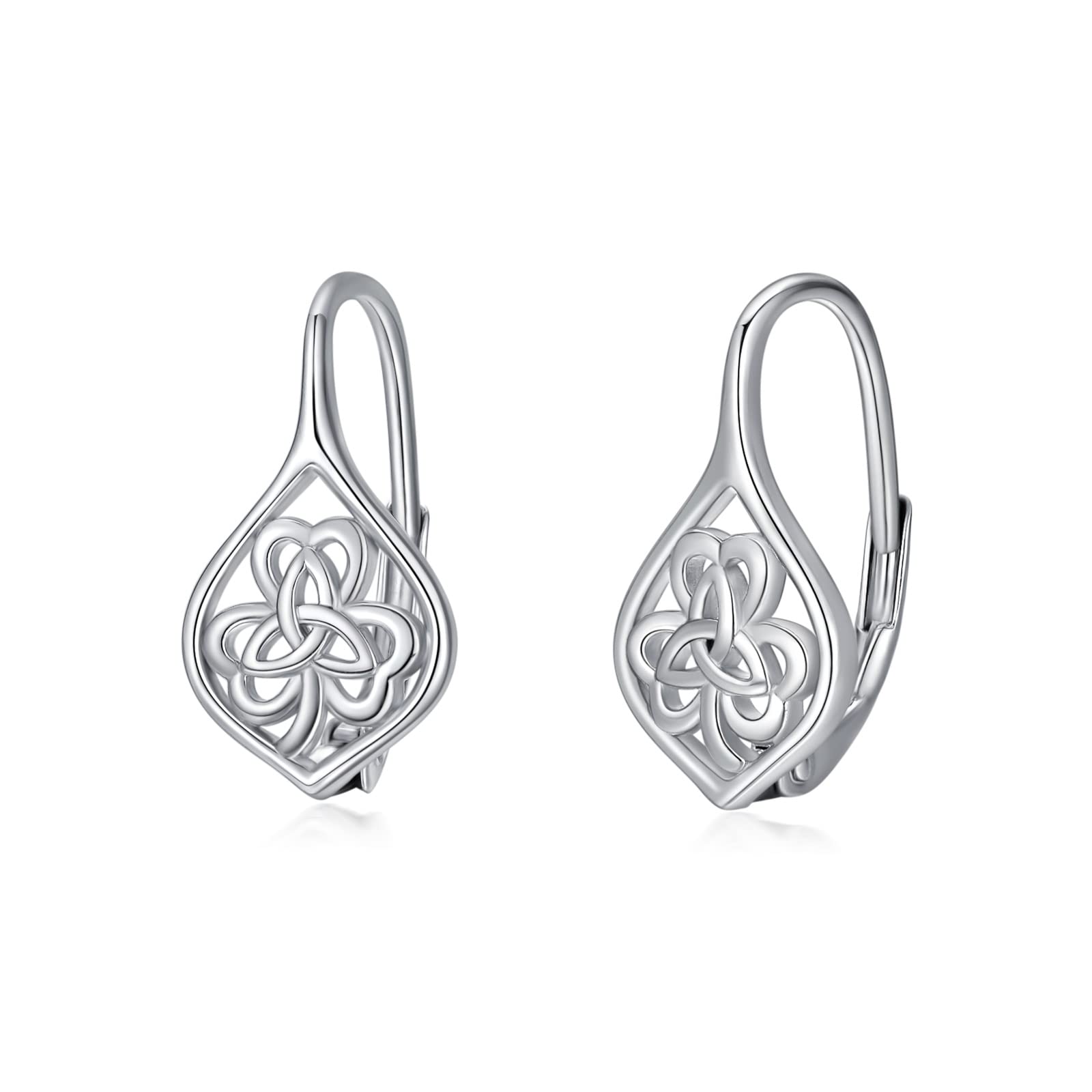 VONALA Clover Earrings 925 Sterling Silver Celtic Shamrock Charm Leverback Earrings Irish Lucky Jewelry St Patricks Day Gifts for Women