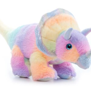 The Petting Zoo Triceratops Stuffed Animal Plushie, Ombrez Wildlife Animals, ZOOLOGEE Rainbow Dinosaur Plush Toy 17 inches