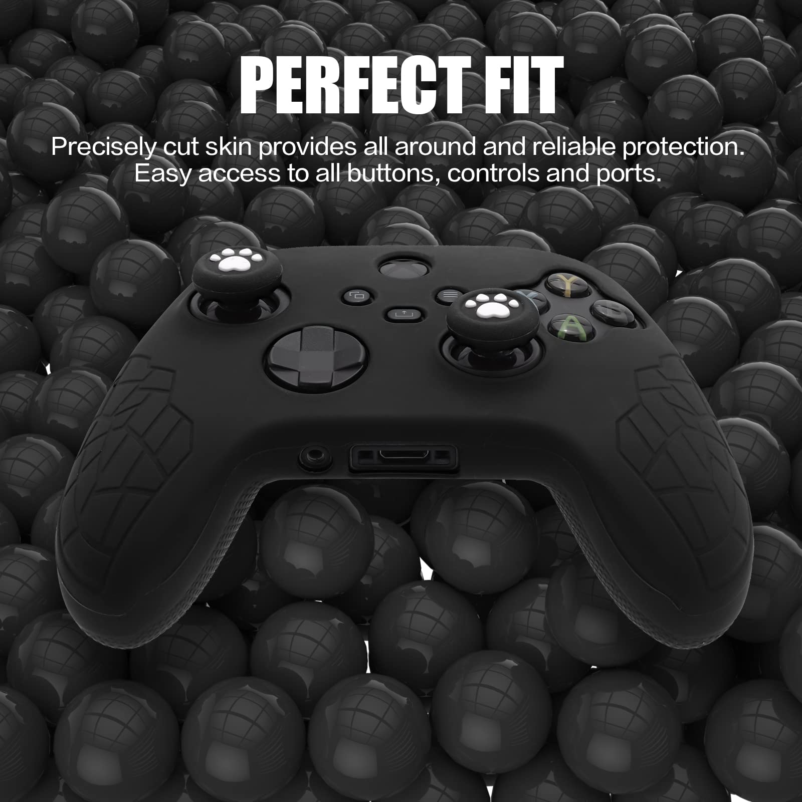 Xbox Series X Controller Skin, Anti-Slip Xbox Series S Silicone Skin, Ergonomic Soft Rubber Protective Case for Xbox Series S/X Controller with Thumb Grip Caps - All Black