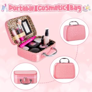 Pretend Makeup Kit for Toddlers Girls, Kids Pretend Play Makeup Set for Little Girls, Fake Toy Makeup Set with Cosmetic Case & Jewelry Set, Present Gift for Kids Girls Age 3 4 5+ ( Fake Makeup )