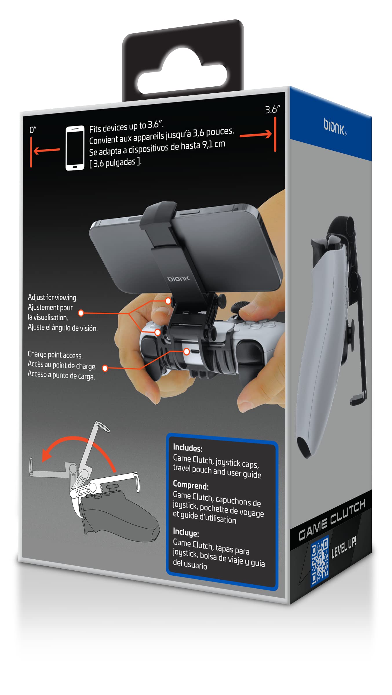 Bionik Game Clutch for PS5 Controllers: Mobile Gaming Phone Clip, Adjustable Clamp, Up to 3.6 Inches Wide